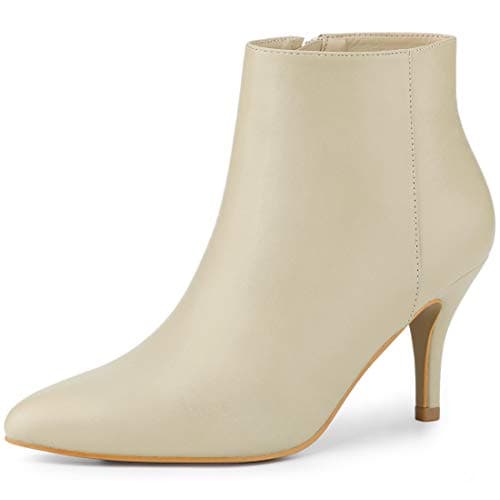 Image of Allegra K Women's Pointed Toe Zipper Stiletto Heel Ankle Boots Beige 5 UK/Label Size 7 US