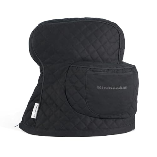 Image of KITCHENAID Fitted Tilt-Head Solid Stand Mixer Cover with Storage Pocket, Quilted 100% Cotton, Matte Black, 14.4"x18"x10", NEW AND IMPROVED FIT