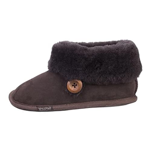 Image of Cotswold Wotton Sheepskin Bootie Slipper Womens Girls Chocolate