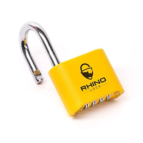 Image of Rhino Lock Secure Lock - Yellow 4 Digit Combination Padlock for Gym Locker, School & Work Lockers; Coded and Suitable for Outdoor Use with Fences, Hasps, Sheds & Toolboxes (UK Brand)