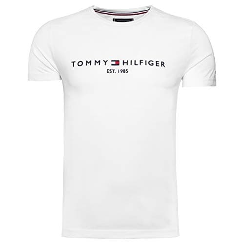 Image of Tommy Hilfiger Men’s Short Sleeve Round Neck Core Tommy Logo T-Shirt, White (Snow White), XS