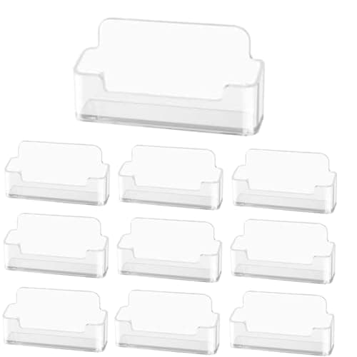 Image of flintronic 10Pcs Transparent Business Card Holder, Acrylic Transparent Business Card Holder, Clear Business Card Hold-er Display Desktop Business Card for Desktop Office, Fits 30-50 Business Cards