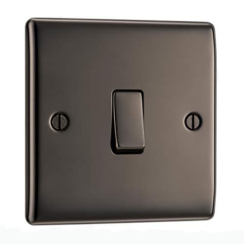 Image of BG Electrical Single Wall Light Switch, 2 Way, Raised and Slim Profile, Round Edges, Nexus Metal, Black Nickel, 20A, 16AX, NBN12