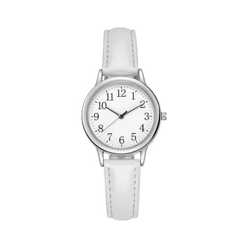 Image of Havenly 36mm Women's Elegant Watch - Minimalist White Dial Analog Quartz Ladies Timepiece with Adjustable Leather Strap - Everyday Fashion Accessory White