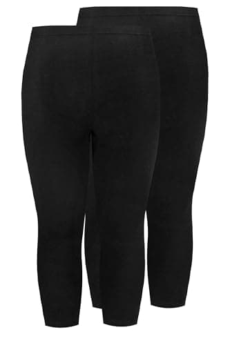 Image of Yours for Good Curve 2-Pack Plus Size Cotton Soft Stretch Cropped High Waisted Leggings - Women's Yoga Workout Gym Black 28