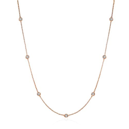 Image of Namana Long Rose Gold Chain Necklace with Cubic Zirconia Stones, 32 inch Long for Women and Teenage Girls