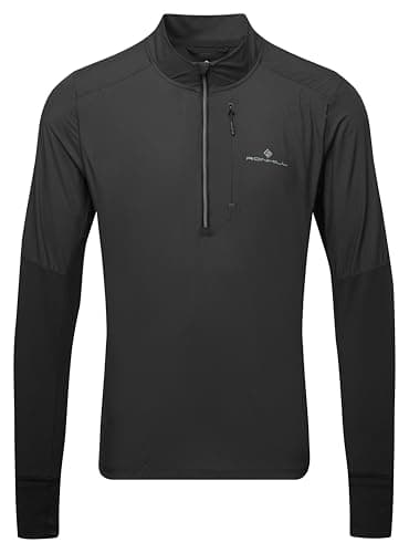 Image of Ronhill Mens Half Long Sleeve T-Shirt Tech Wind-Block 1/2 Zip, Black, XL EU
