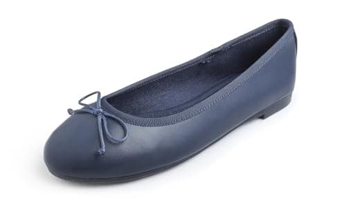Image of Feversole Women's Bow Tie Fashion Dress Slip On Shoes Round Toe Ballet Flat Navy Vegan Leather UK Size 6