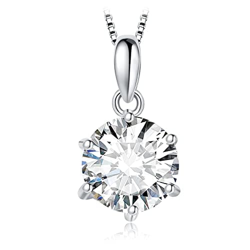 Image of JewelryPalace Round 2ct Cubic Zirconia Solitaire Pendant Necklace for Women, 925 Sterling Silver 14k White Gold Plated Necklaces for Her, Classic Simulated Diamond Jewellery Set, 18 Inches chain