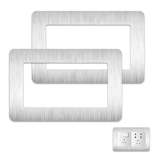 Image of 2 PCS Double Socket Surround - Silver Light Switch Surround Cover Plates, Self-Adhesive Square Acrylic Double Plug Socket Decorative Surround Plate for Wall Sockets and Switches (14.6cm x 8.6cm)