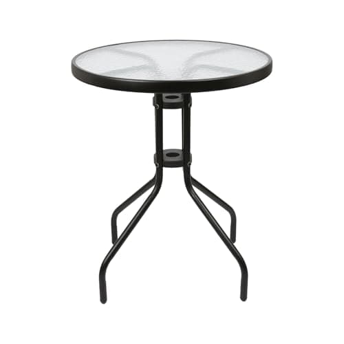 Image of Harbour Housewares Round Glass Top Garden Dining Table - 60x60cm, Powder-Coated Metal Frame, Tempered Textured Glass, Lightweight, Stylish Patio & Balcony Table
