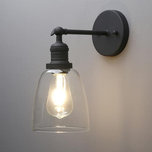 Image of Phansthy Industrial Retro Style Wall Lights Bell Shaped Clear Glass Shade Vintage Wall Sconces E27 Bulbs Indoor Light Loft Bar Kitchen Lamp Bedroom Vanity Mirror Lighting (Black)