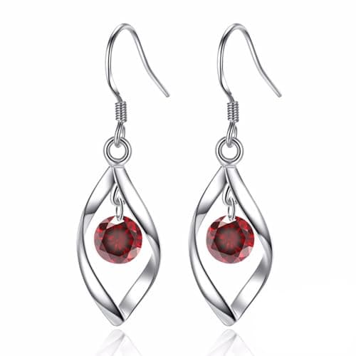 Image of Zolkamery Drop Earrings for Women, 925 Sterling Silver Drop Earrings with Red 5A Zirconia, Teardrop Twist Dangly Earring, White Gold Hook Dangle Hanging Earrings, Gifts for Ladies Birthday mit Box
