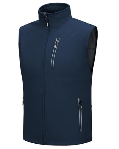 Image of Outdoor Ventures Mens Softshell Gilet Waterproof Windproof Vests Sleeveless Jacket Outerwear with Zip Pockets for Cycling, Hiking, Safari, Golf Dark Blue 2XL