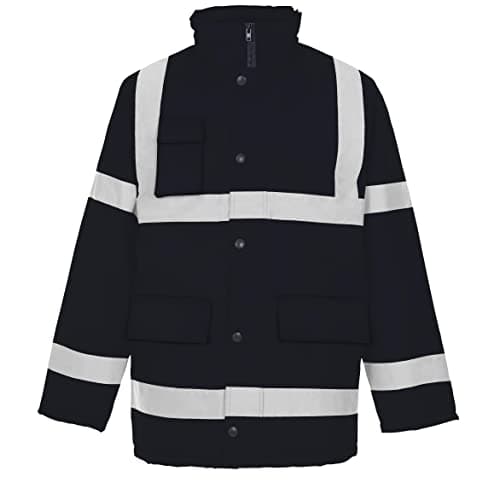 Image of New Hi Vis Parka Jackets High Visibility Safety Security Workwear Waterproof Storm Padded Jackets Hi Viz Reflective Protective Hooded Long Rain Coats (UK, Alpha, XXL, Regular, Regular, Black)