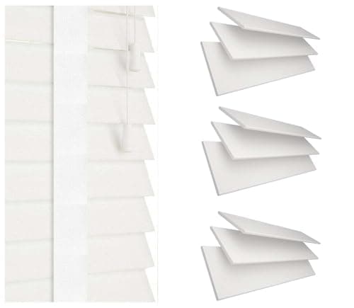 Image of Venetian Faux Wood Blinds Window Wooden Venetian Blind 50mm Horizontal Smooth Slats with Tape Trimmable Kitchen Bathroom Home Office Window Blinds (White, 75W x 150H cm)