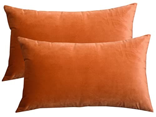 Image of Lutanky Velvet Cushion Covers (Pack of 2) Lovely Rectangle Throw Pillow Cases Soft Solid Decorative Pillow Covers for Sofa Bedroom Car 12x20 Inch 30 x 50 cm (dark orange, 2 Pieces)