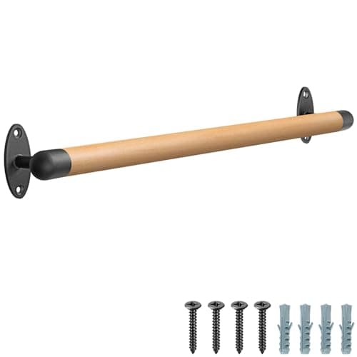 Image of SELEWARE 36'' Staircase Handrail Kit Decking Handrail Wood Handrail Stairs Indoor Outdoor Attic Railings for The Elderly, Corridor Support Rods
