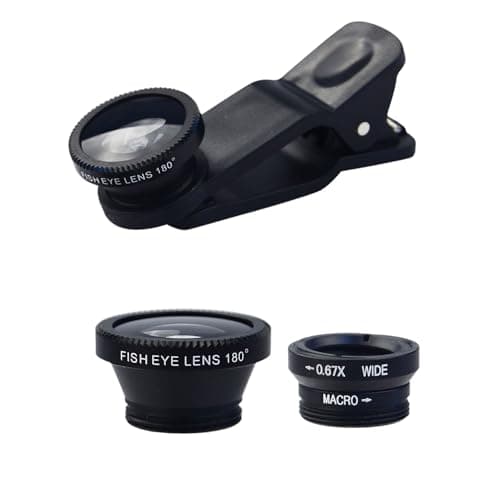 Image of 3 and 1 Phone Lens Kit - Phone Camera Lens Clip Attachments - 180° Fisheye / 0.67X Wide-Angle / 10X Macro For Most Smartphones
