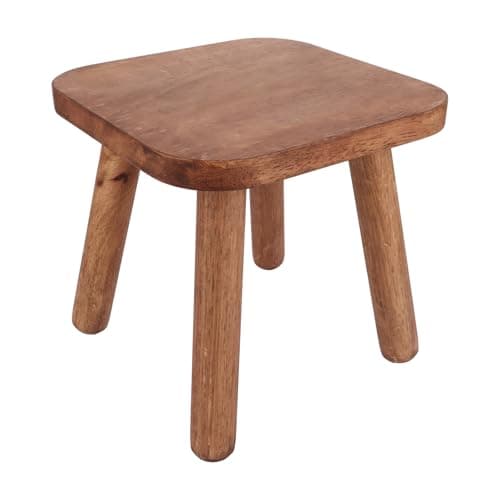 Image of ASelected Small Wooden Stool - 24Cm Square, Solid Wood, Removable Foot Rest - Portable for Kids & Adults, Living Room, Bathroom, Kitchen, Office, Garden, Fishing, Brown