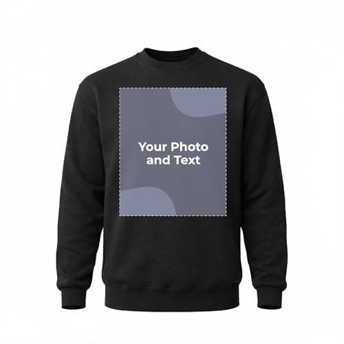 Image of Cimpress Personalised Sweatshirt for Men, Print with Your Photo, Logo or Text, Custom Crewneck Jumper with Front Print, Ideal for Events, Teams, Birthdays or Gifts, Black, 5XL