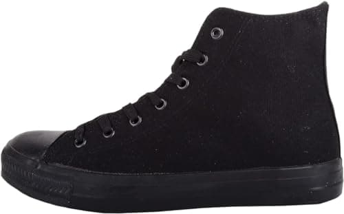 Image of Mens Slip On Lace Up High Top Canvas Summer Trainers Pumps Sneakers (Black, UK Footwear Size System, Adult, Men, Numeric, Medium, 9)
