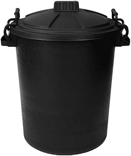 Image of Srendi® Small/Medium/Large Black Plastic Bin Heavy Duty Refuse Bin With Lockable Lid Ideal for Outdoor/Rubbish/Waste/Dustbin/Animal Feed (Small 50Litre)