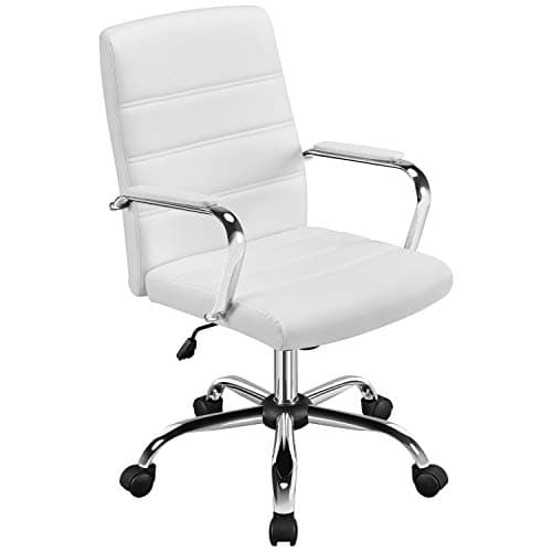 Image of Yaheetech Adjustable Office Chair Ergonomic Swivel Leather Task Executive Chair with Back Support and Arms White