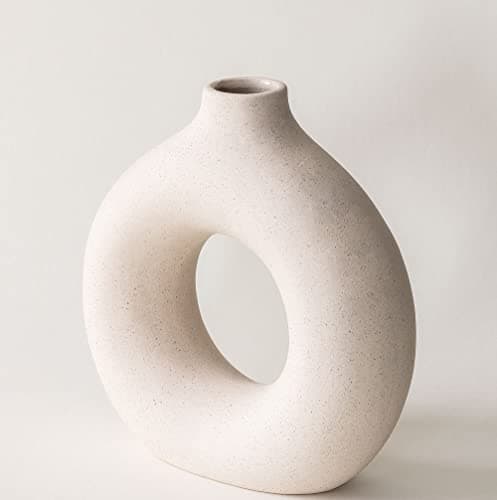 Image of RyddeligHome Small White Donut Ceramic Mini Vase Ornaments, Pampas Grass Table Decoration Centrepiece, Living Room and Bedroom Accessories