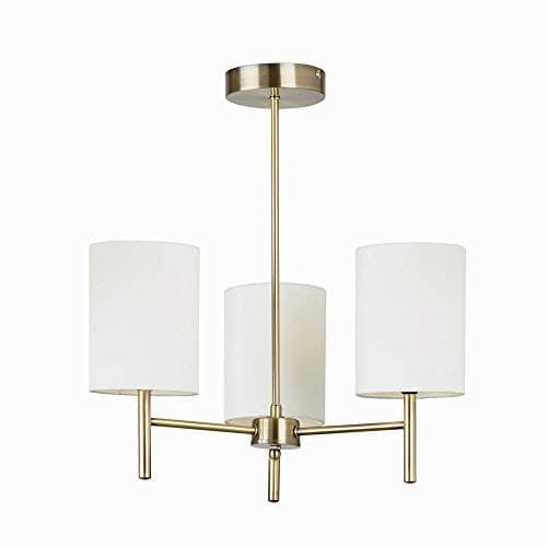 Image of National Lighting Tatum Decorative Contemporary Antique Brass E14 LED Compatible Ceiling Light with Cream Fabric Drum Shades