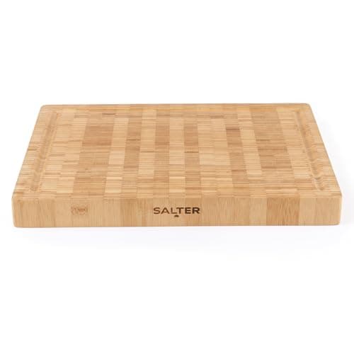 Image of Salter Bamboo Chopping Board – Large Wooden Cutting Butchers Block, Thick Heavy Duty Board for Carving Meat, Juice Groove, Cheese Platter Charcuterie, Reversible, FSC®-Certified, 42cm
