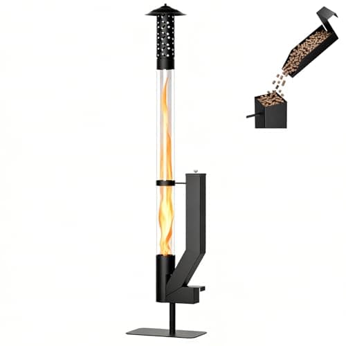 Image of 62-Inch Wood Pellet Fire Pit for Outdoor Use - 2.2LBS Fuel Capacity, 1-Hour Warmth, Thickened Rust-Resistant Base & Heat-Resistant Glass Tube, Ideal for Patio, Garden, Camping & Picnic