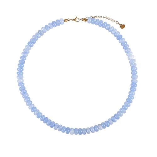 Image of Mikovivi Natural Stone Bead Necklace for Women, Blue Beaded Necklaces Bohemian Beach Jewelry Stylish & Adjustable Natural Stone Bead Decoration for Mother Wife Women