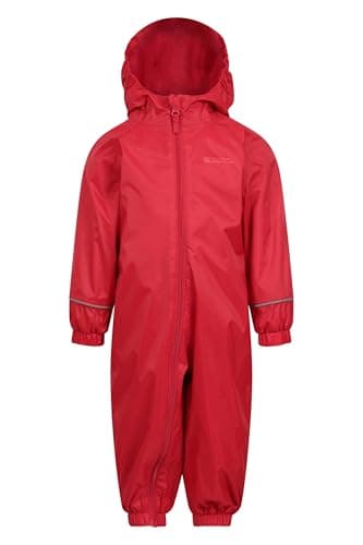 Image of Mountain Warehouse Spright Fleece Lined Kids Waterproof Rain Suit - Lightweight Rain Suit with Full Zip & Reflective Design - Best for Autumn, Winter & Wet Weather Red (Plain) Baby Size 6-9 Months