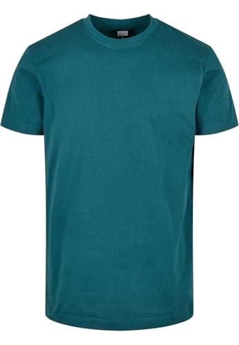 Image of URBAN CLASSICS Stretch T-Shirt with Round Neckline, Basic Tee with Figure-Hugging Cut, Short-Sleeve Elastic Men's T-Shirt, Regular Fit, 100% Jersey Cotton, Colour: Teal, Size: M