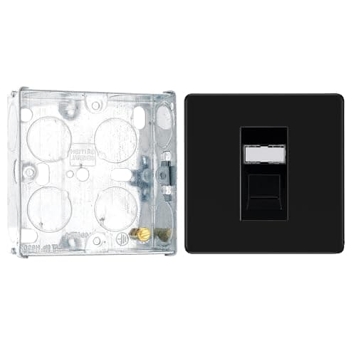 Image of BG Screwless Matt Black RJ45 Single Telephone Socket FFBRJ451 with 25mm Steel Back Box