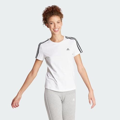 Image of adidas Women's Essentials Slim 3-Stripes Tee (Plus Size), White/Black, XL Plus