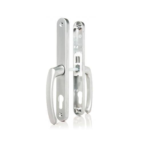 Image of TSS UPVC Door Handles Set Suits Fullex Locks - Lever/Lever - 68mm PZ (Centres) - 215mm Screw to Screw - Backplate 245mm X 34mm - UPVC, Replacement PVC Handles (Silver)
