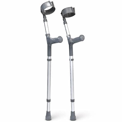 Image of The Helping Hand Company Double Adjustable Crutches – Comfortable Ergonomic Handle – Lightweight Aluminum – Fully Height & Arm Adjustable – Medical Mobility Aid – Pair for Adults (Regular)