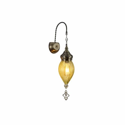 Image of TEKLED Moroccan Style Antique Brass Glass Oriental Wall Light | E27 Bulb Base | for Bedrooms Living Rooms Dining Halls Hallways Porches Lobbies Cafes Restaurants | Yellow (Bulb not Included)