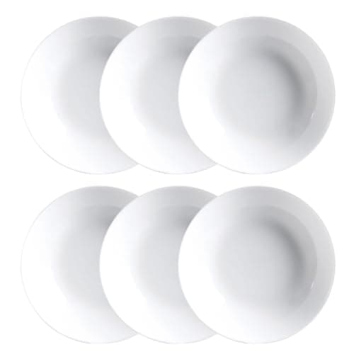 Image of Luminarc Diwali Set of 6 Extra Resistant Opal Glass Soup Plates, 20 cm, White