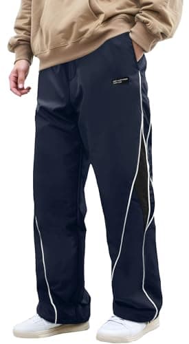 Image of AIEOE Men's Jogging Bottoms Y2K Vintage Track Trousers Drawstring Windbreaker Sweatpants for Skating Daily Wear Dark Blue S