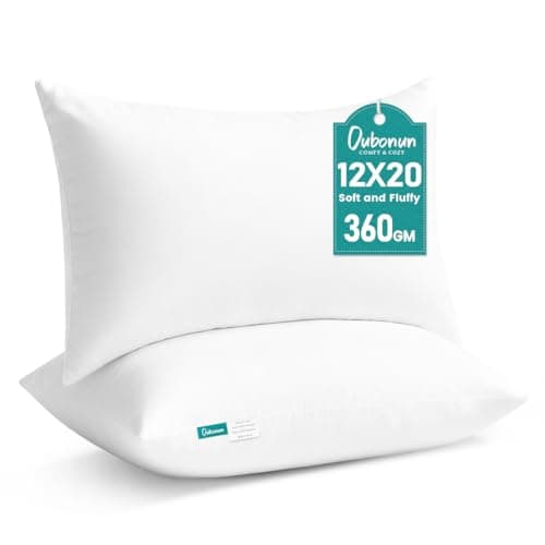 Image of Oubonun Cushion Inserts 30x50cm (Pack of 2) – Soft & Plush Hollowfibre Cushion Pads for Sofa or Bed, Machine Washable – White (12x20 Inch)