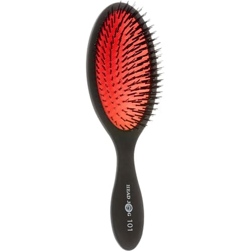 Image of Head Jog 101 Bristle Paddle Brush. Red & Black Nylon Cushion Brush For Blow Drying, Detangling & Straightening. Ideal For Long, Thick, Wavy Hair & Extensions. Anti Static Hair Brush For All Hair.