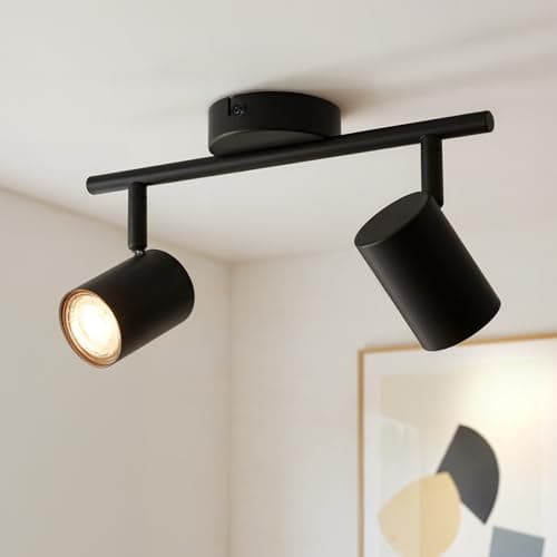 Image of Gr4tec Kitchen Ceiling Light 2 Way, Adjustable Spot Lights Ceiling, Black Light Fittings GU10, Metal Wall/Ceiling Spotlights Bar for Hallway Bedroom, Bulb Not Included