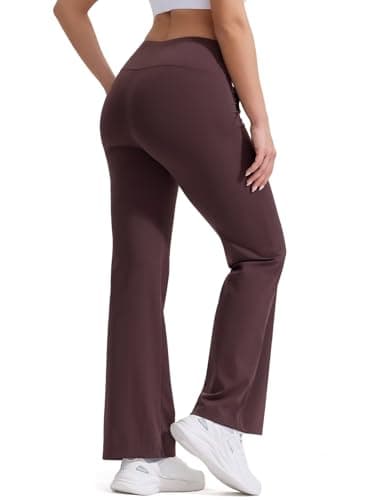 Image of ZENGVEE Bootcut Yoga Pants for Women with Pockets Flared Leggings High Waist Womens Trousers Tummy Control Workout Bootleg Work Pants,C9300-Brown-2XL