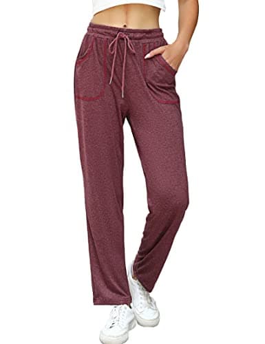 Image of iClosam Joggers for Women, Ladies Jogging Bottoms Cotton Tracksuit Bottoms Straight Leg Sweatpants Sports Trousers Lounge Pants with Pockets Wine Red