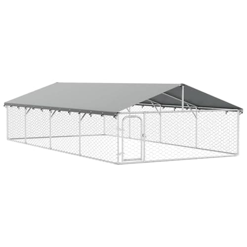 Image of vidaXL Outdoor Dog Kennel - Large, Silver, Galvanised Steel - Spacious, Durable, Secure, with UV Protected Roof