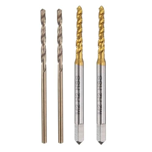 Image of sourcing map Tap and Drill Bit Set, 2pcs M2 x 0.4 Metric Spiral Flute Thread Screw Taps & 2pcs 1.6mm Twist Drill Bits, Titanium Coated/Roasted Yellow HSS-6542/M35 HSS-CO Tapping Threading Tool