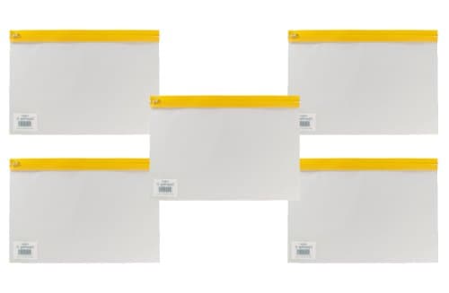 Image of Snopake A4 Plus Zippa-Bag ‘S’ Classic with Write-On Label [Pack of 5] 370 x 260 mm – Transparent/Yellow Zip Strip [Ref: 12806]